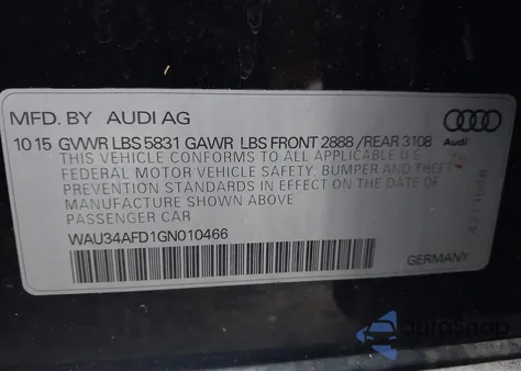 2016 Audi A8 L 3.0T z USA, uszkodzony, nr VIN WAU34AFD1GN010466